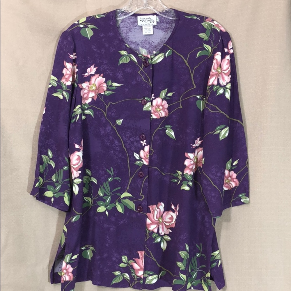 Vintage NATURALLY PETITE Honolulu Floral Button Down Blouse Blouse Top Sz SP - Picture 2 of 12